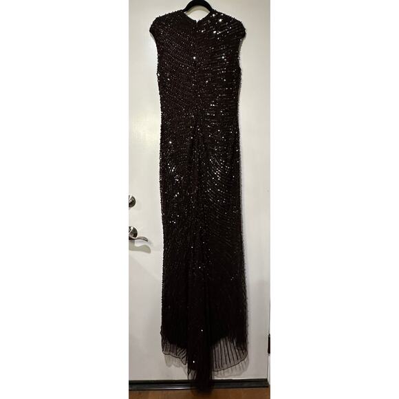 Mac Duggal Cap Sleeve Sequined Evening Gown Brown Red Beads Size 10 NWOT #5441 - Picture 10 of 16